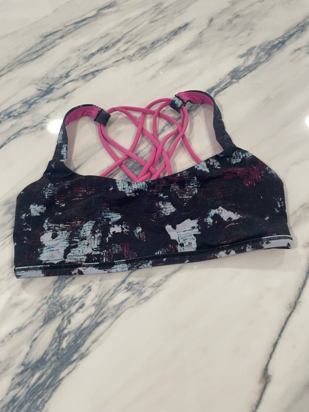 lululemon athletica Black Multi Sports Bra with Pink Strappy Back